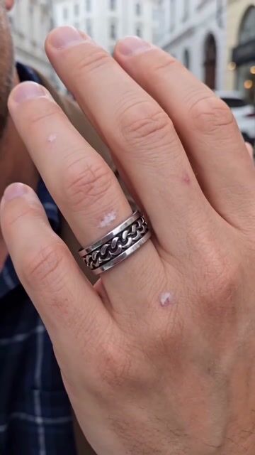 Men’s Stainless Steel Ring – Spinning Anti-Stress Band with Chain Detail video