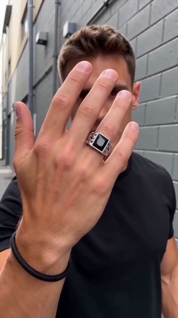 Greek open silver signet ring with black zircon video