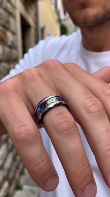 Bague homme tungstène abalone facettée – Élégante et résistante