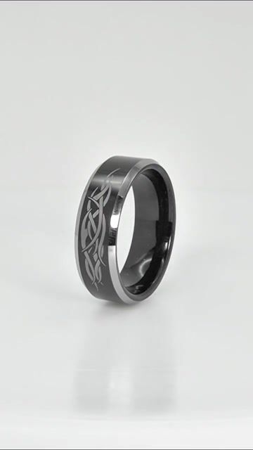 IP Black Men's Beveled Edge Tungsten Laser Engraved Celtic Knot Pattern Ring video