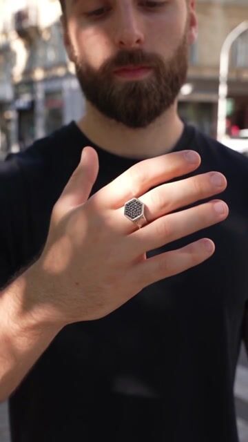 Chevalière Hexagonale Argent 925 Zirconium Noir Ajustable video