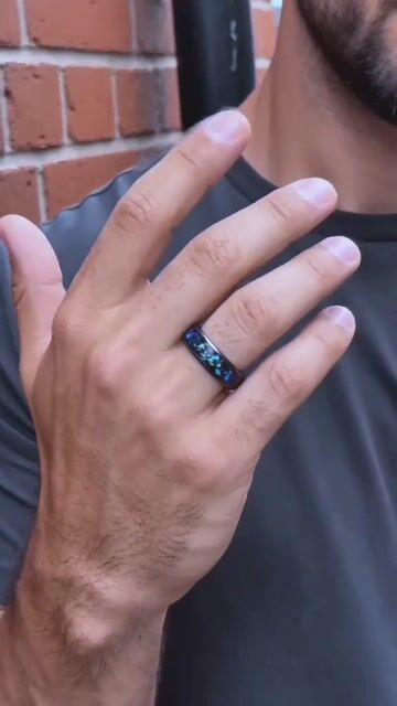 Personalized blue opal tungsten alliance ring video