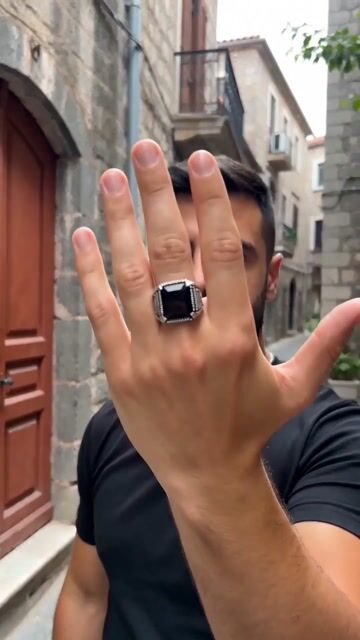 Open silver ring men’s signet with black onyx video