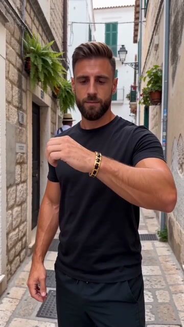 Bracciale uomo ceramica nera maglia magnetica placcata oro video
