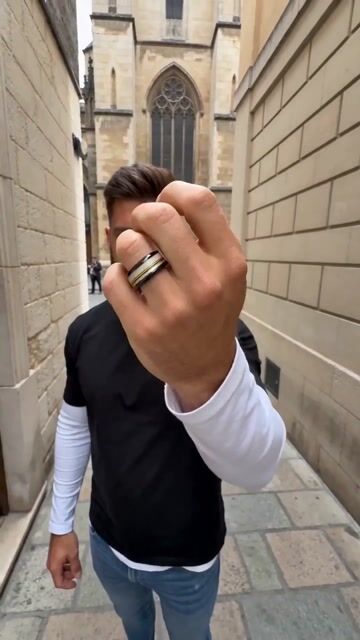 Men's Black Tungsten Ring with Natural Horn & Silver Fiber video