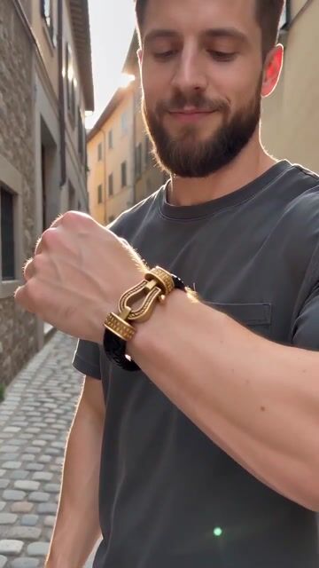 Bracelet homme en cuir tressé avec manille marine en acier inoxydable video