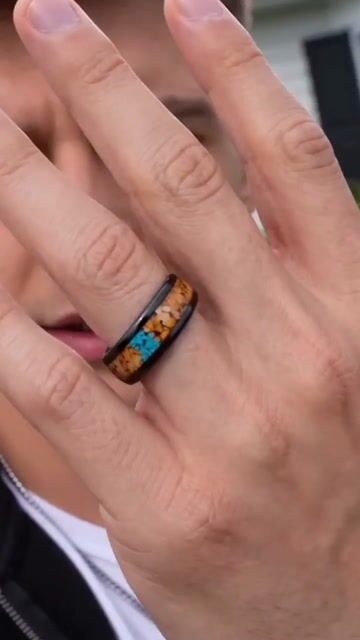 Anello tungsteno nero legno sughero e turchese – Fede unisex unica e originale video
