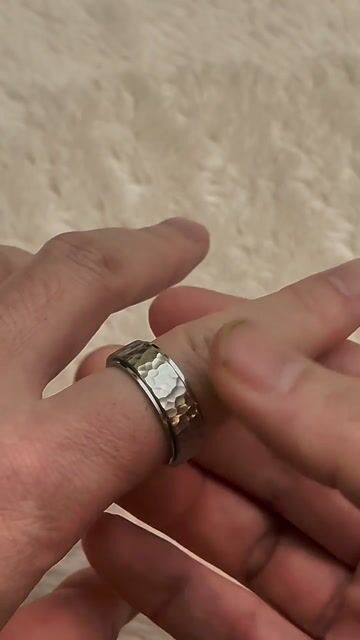 Men’s Stainless Steel Ring – Spinning Anti-Stress Band with Hammered Finish video